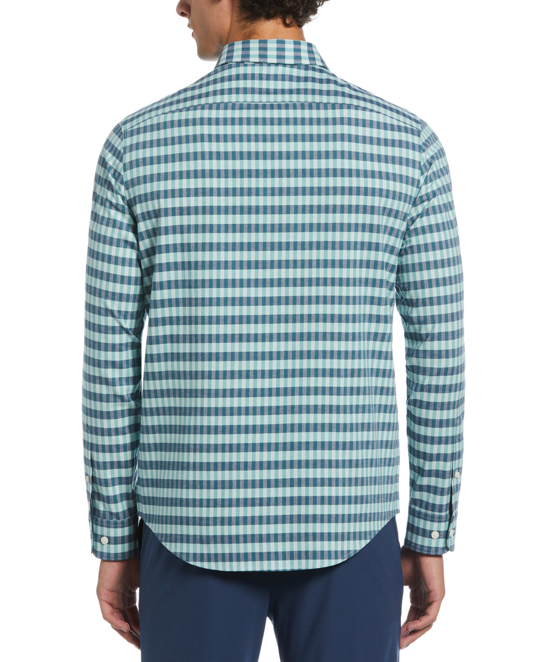 Long Sleeve Eco Chambray Stretch Plaid Shirt (Blue Haze)