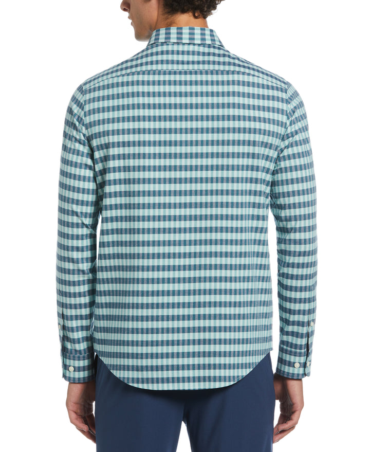 Long Sleeve Eco Chambray Stretch Plaid Shirt (Blue Haze)