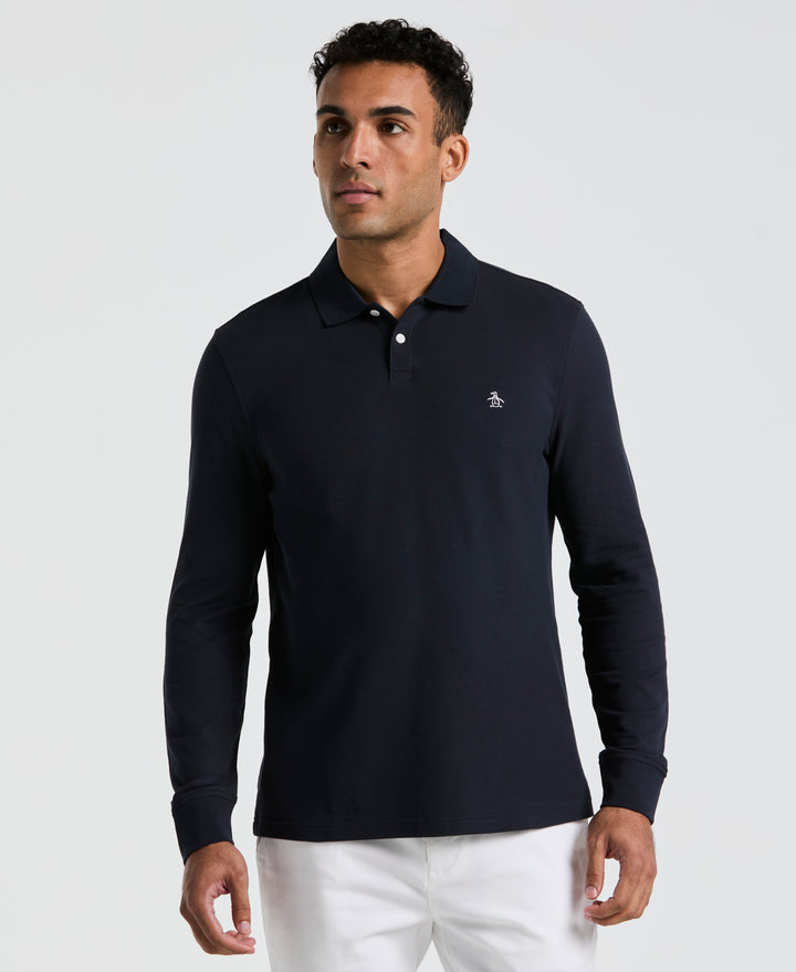 Long Sleeve Pique Polo (Dark Sapphire)