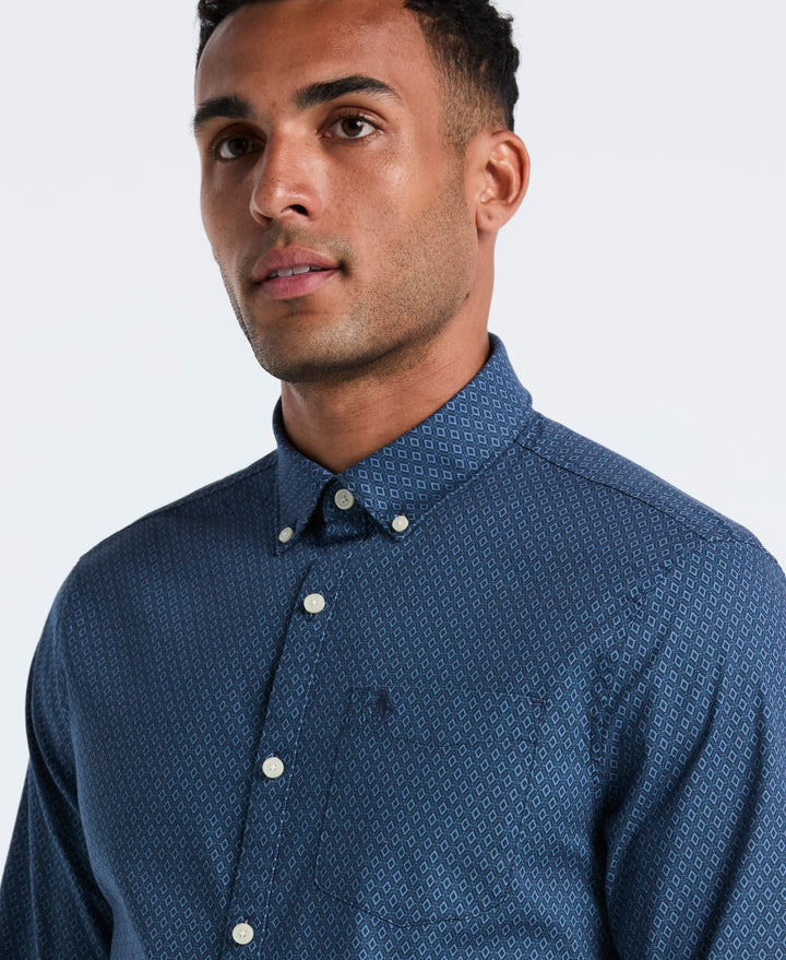 Cotton Micro Diamond Long Sleeve Shirt (Sargasso Sea)