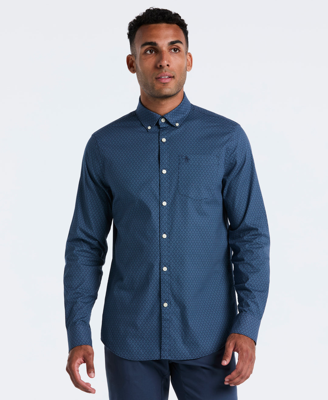 Cotton Micro Diamond Long Sleeve Shirt (Sargasso Sea)