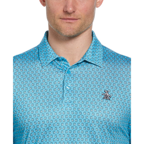 Novelty Old Fashioned Drink Print Golf Polo (Blue Atoll) 