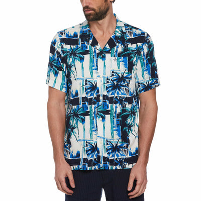 Palm Tree Print Camp Collar Soft Shirt (Aquarius) 
