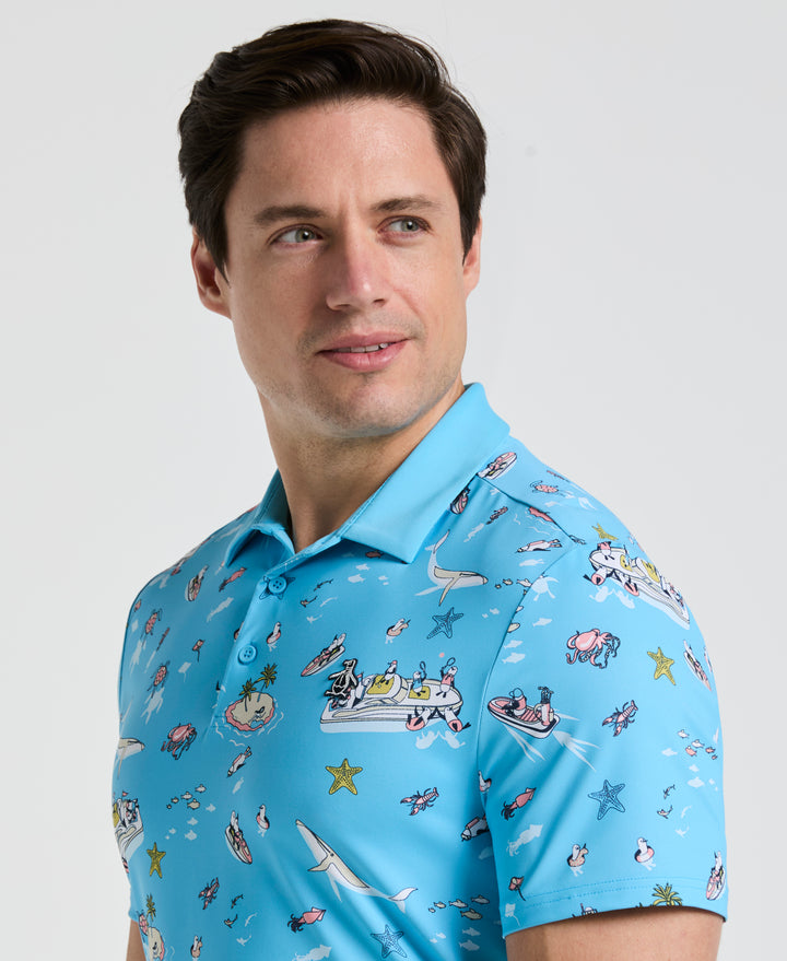 Pete'N The Boat Print Golf Polo (Blue Grotto)