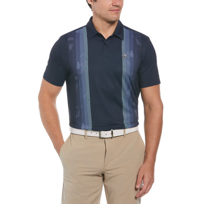Pete Vertical Color Block Print Short Sleeve Golf Polo Shirt (Black Iris) 