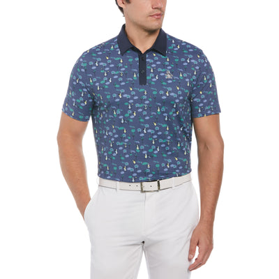 Pete on the Course Print Short Sleeve Golf Polo Shirt (Black Iris) 