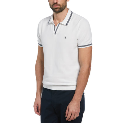 Textured Johnny Collar Sweater Polo (Bright White) 