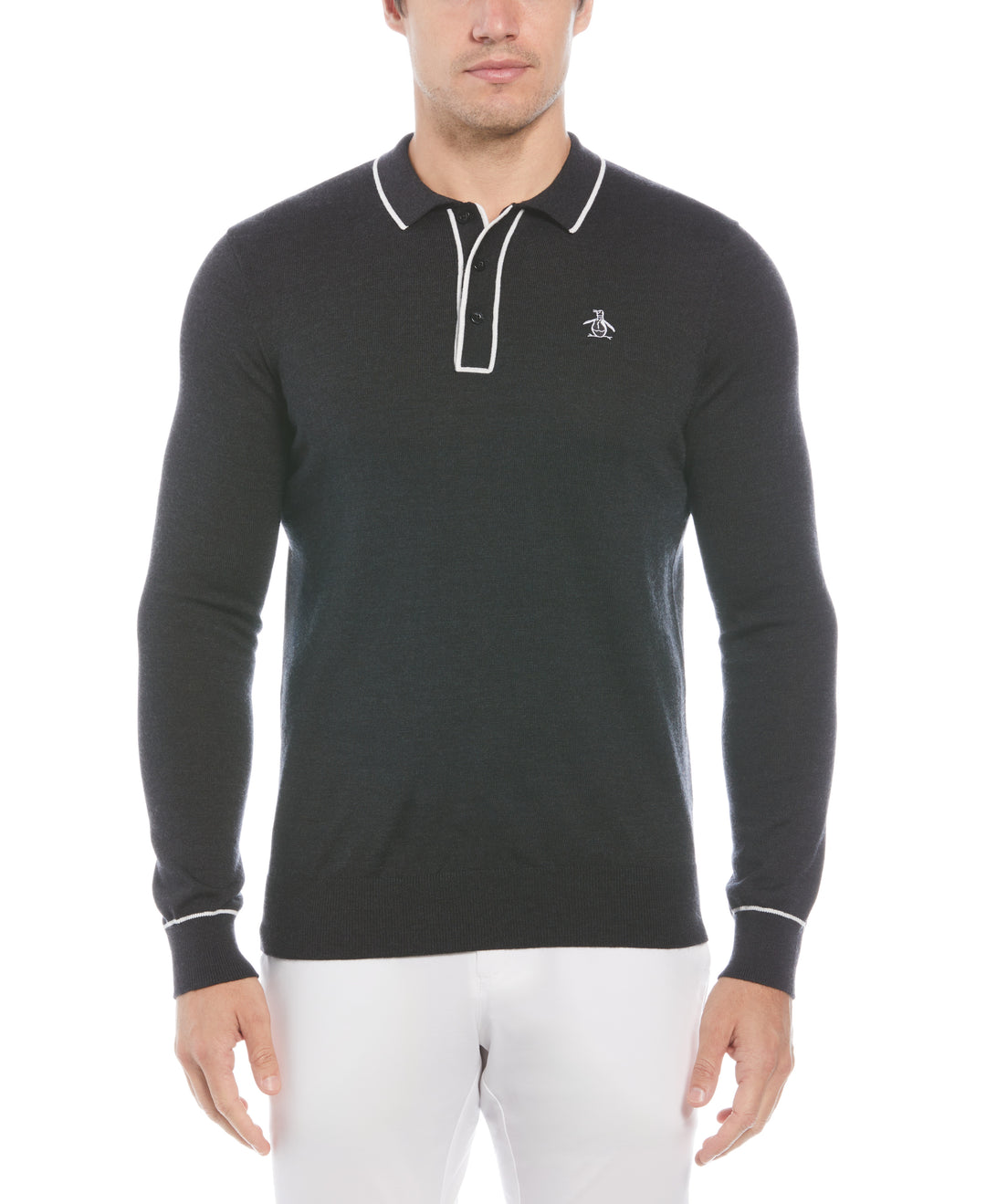 The Earl Merino Wool Blend Golf Sweater (Dark Caviar Heather)