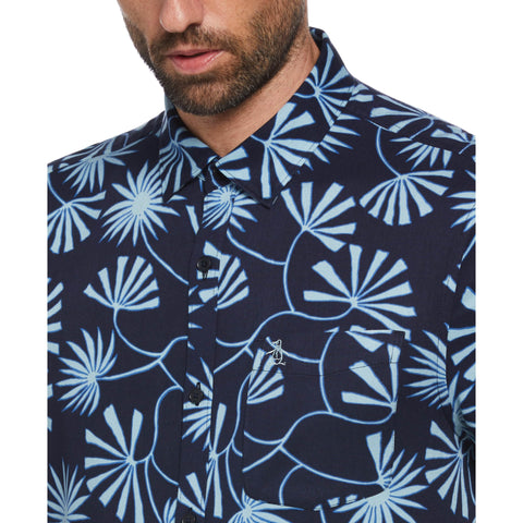 Twill Contrast Floral Print Shirt (Dark Sapphire) 