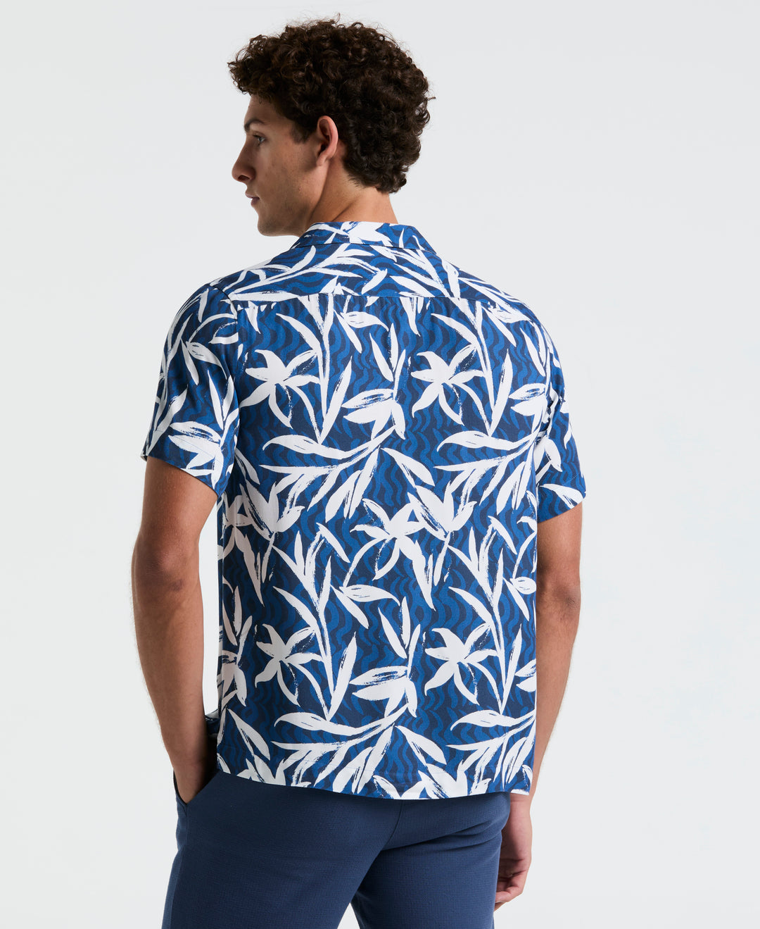 Wave Floral Print Camp Shirt (Blue Quartz)