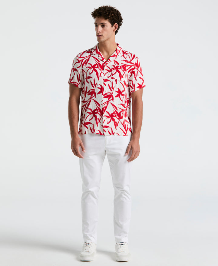 Wave Floral Print Camp Shirt (True Red)