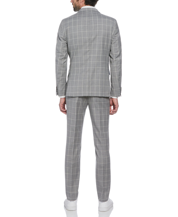 Light Grey Windowpane Plaid Wool Blend Two Piece Suit (Light Grey)