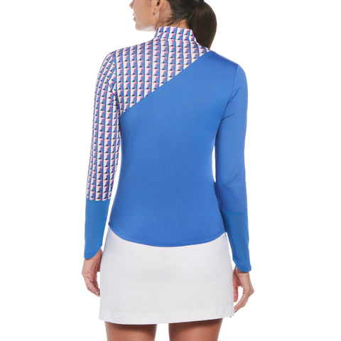 Women's Geo Block Sun Protection Long Sleeve Tennis Shirt (Nebulas Blue) 