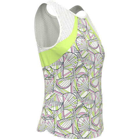 Women's Tennis Racket Print Mesh Block Tank Top (Bright White) 