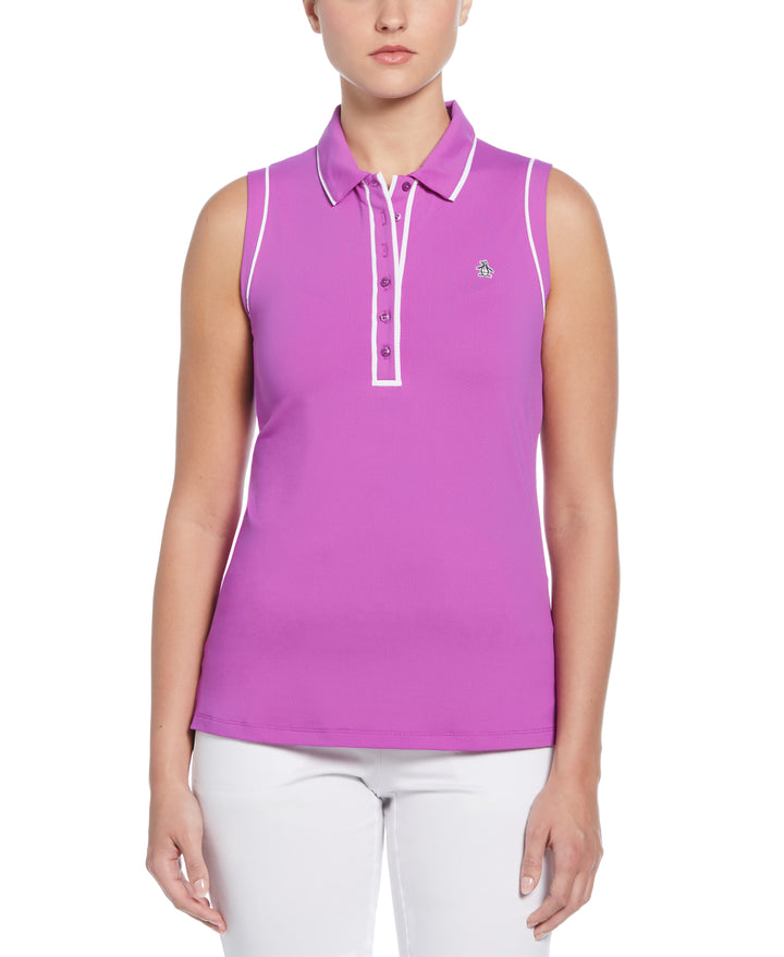 Veronica Sleeveless Golf Polo Shirt (Purple Cactus Flower)
