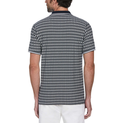 Quarter Zip Allover Print Jacquard Polo Shirt (Dark Sapphire) 