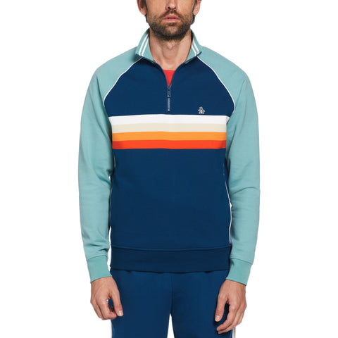1/4 Zip Color Block Stripe Shirt (Poseidon Blue) 