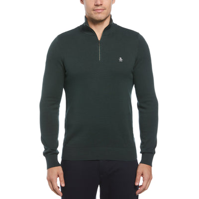 1/4 Zip Cotton Jersey Sweater (Darkest Spruce) 