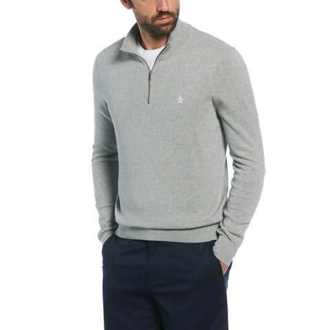 1/4 Zip Cotton Jersey Sweater (Rain Hthr) 