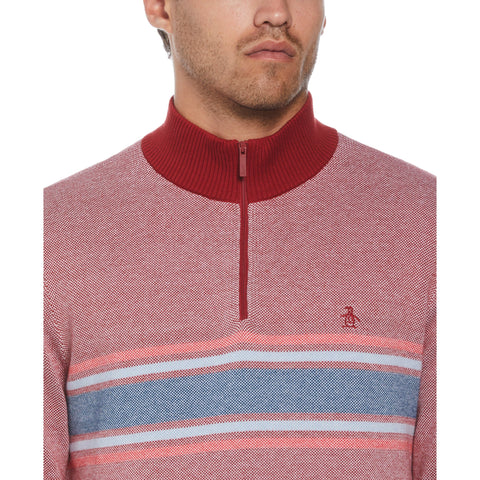 1/4 Zip Cotton Sweater (Red Dahlia) 