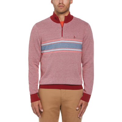1/4 Zip Cotton Sweater (Red Dahlia) 