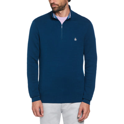 1/4 Zip Cotton Sweater  (Poseidon Blue) 