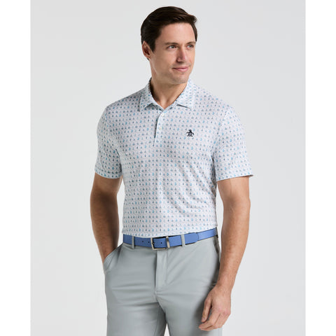 19th Hole Windowpane Print Golf Polo (Bright White) 
