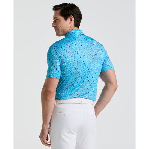 19th Hole Windowpane Print Golf Polo (Aquarius) 