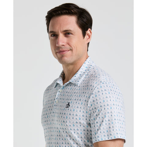19th Hole Windowpane Print Golf Polo (Bright White) 