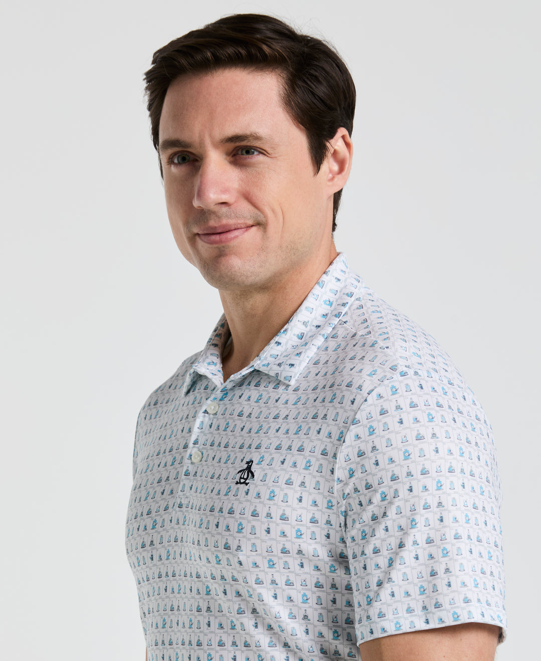 19th Hole Windowpane Print Golf Polo (Bright White) 