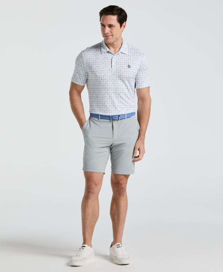 19th Hole Windowpane Print Golf Polo (Bright White) 