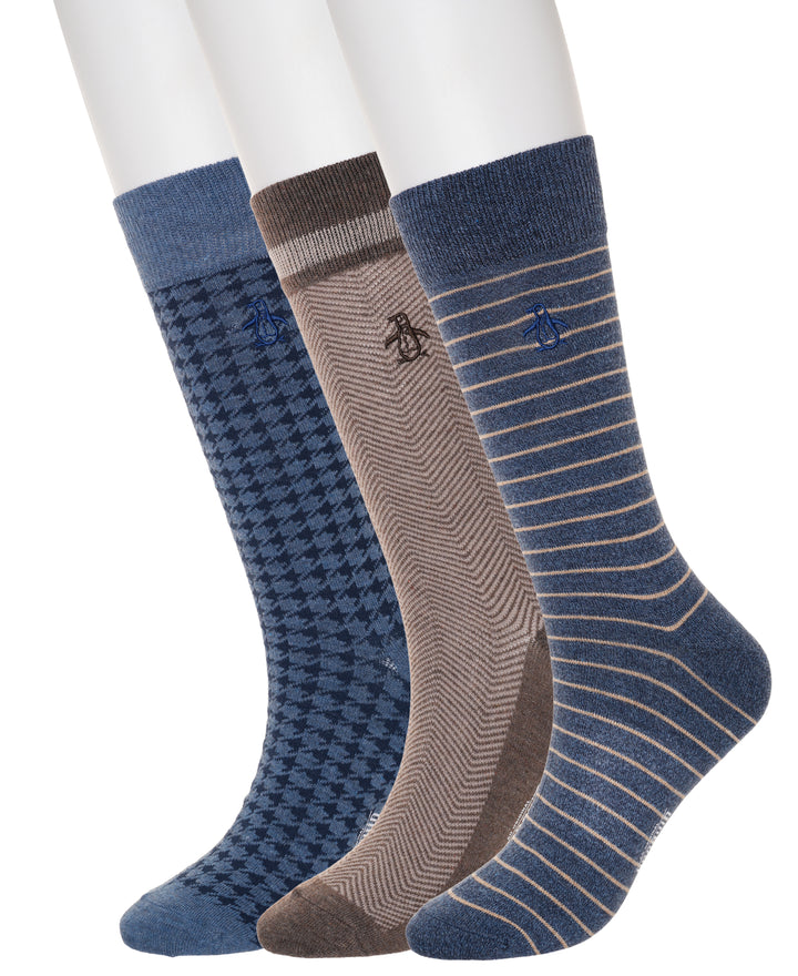 3 Pack Blue Striped Marl Socks (Blue) 