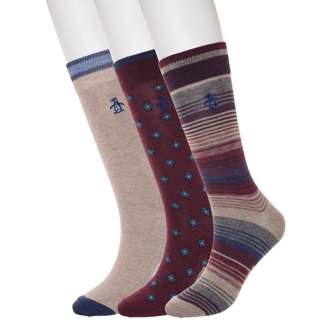 3 Pack Marled Stripe Socks-Socks-Brown-OS-Original Penguin