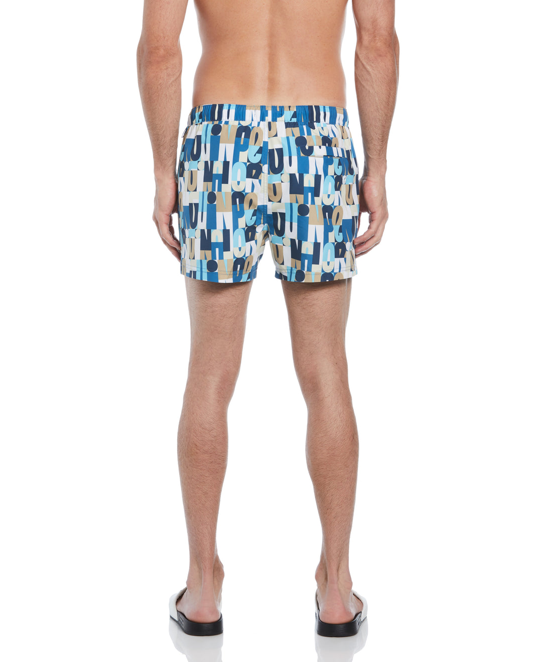 4" Allover Multi Color Logo Print Slim Fit Swim Short (Vallarta Blue) 