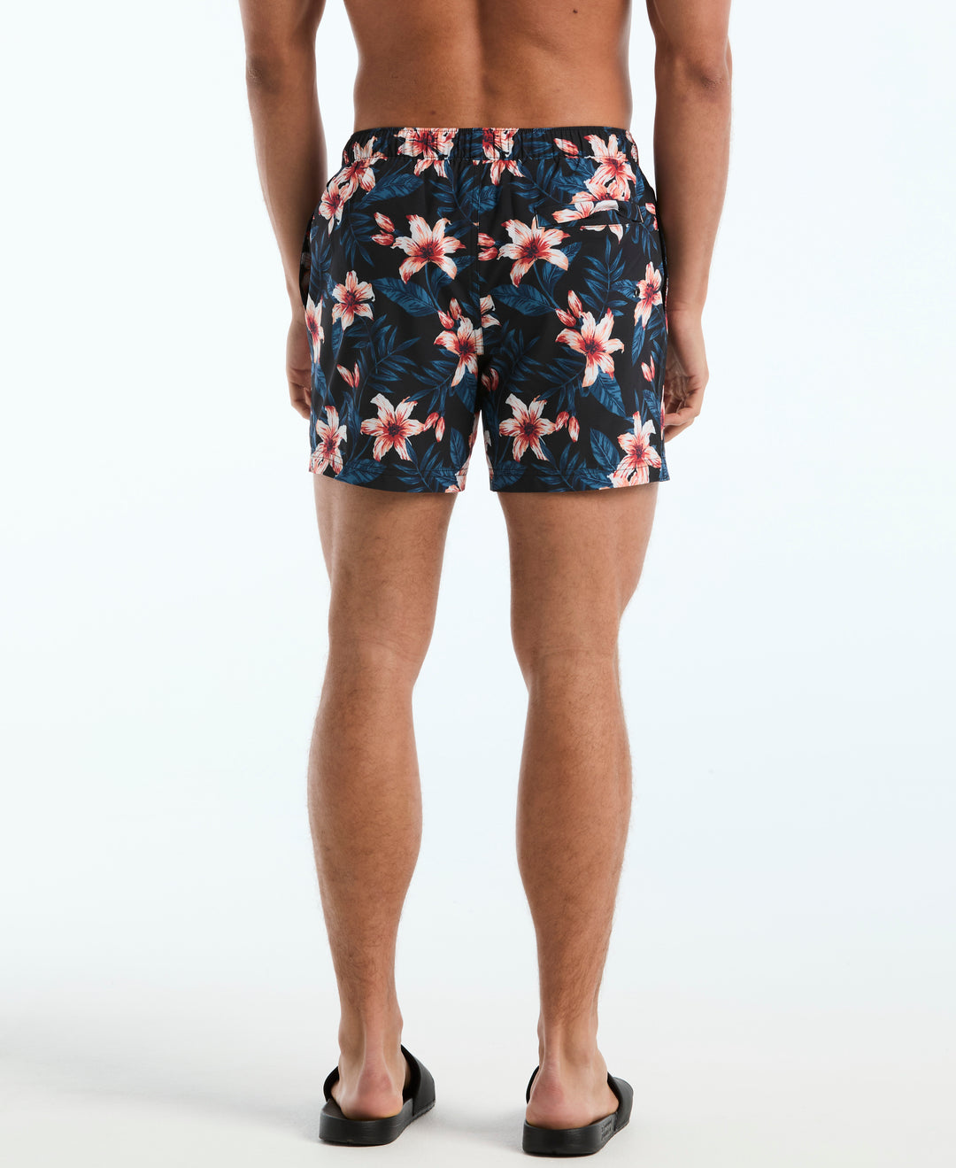 5" All-Over Floral Box Swim Short (True Black) 