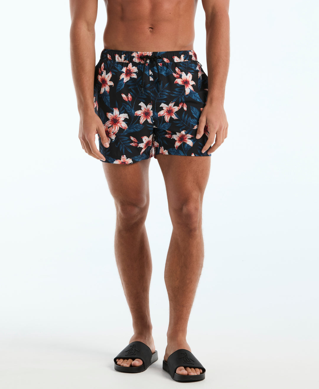 5" All-Over Floral Box Swim Short (True Black) 