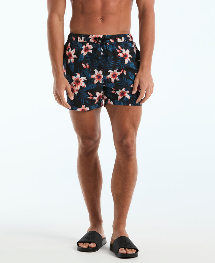 5" All-Over Floral Box Swim Short (True Black) 