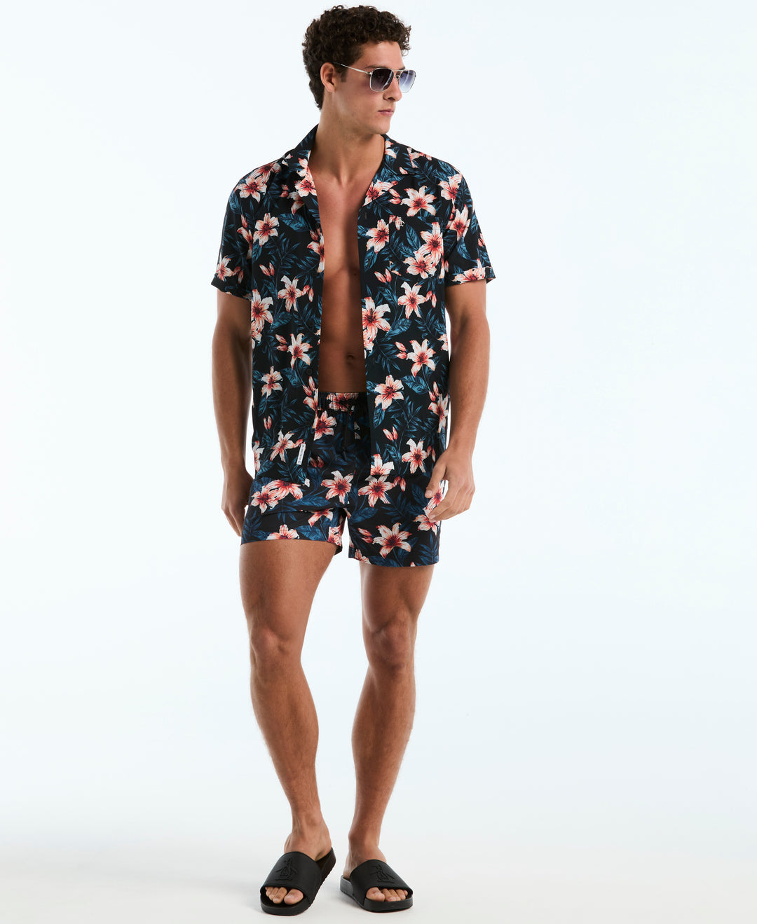 5" All-Over Floral Box Swim Short (True Black) 