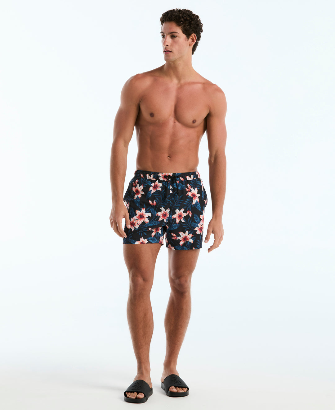 5" All-Over Floral Box Swim Short (True Black) 