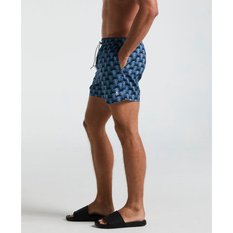 5" All-Over Geo Palms Print Swim Shorts (Dark Sapphire) 