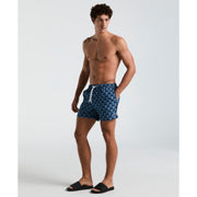 5" All-Over Geo Palms Print Swim Shorts (Dark Sapphire) 