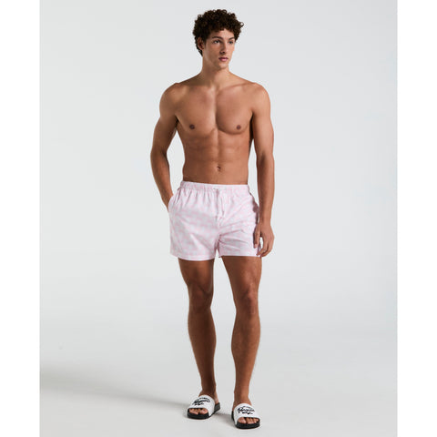 5" All-Over Geo Palms Print Swim Shorts (Parfait Pink) 