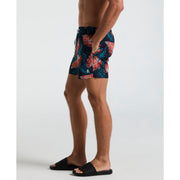 5" All-Over Leaves Print Swim Shorts (Dark Sapphire) 