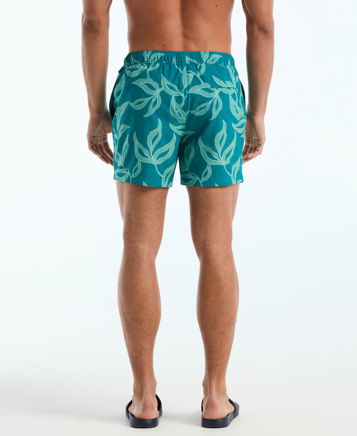 5" All-Over Leaves Box Swim Short (Deep Lake) 