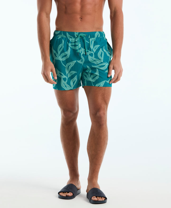 5" All-Over Leaves Box Swim Short (Deep Lake) 