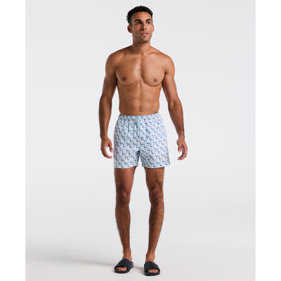 5" All-Over Print Geo Swim Short (Cool Blue) 