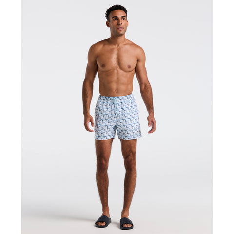 5" All-Over Print Geo Swim Short (Cool Blue) 