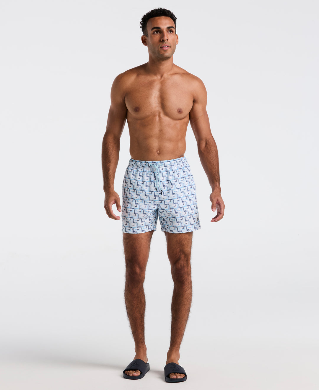 5" All-Over Print Geo Swim Short (Cool Blue) 