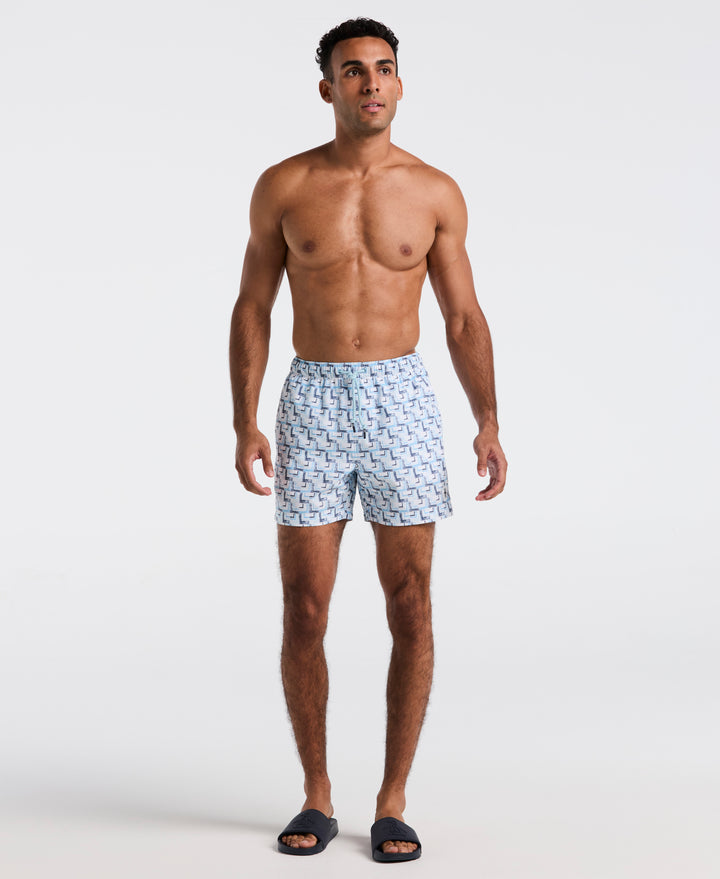 5" All-Over Print Geo Swim Short (Cool Blue) 
