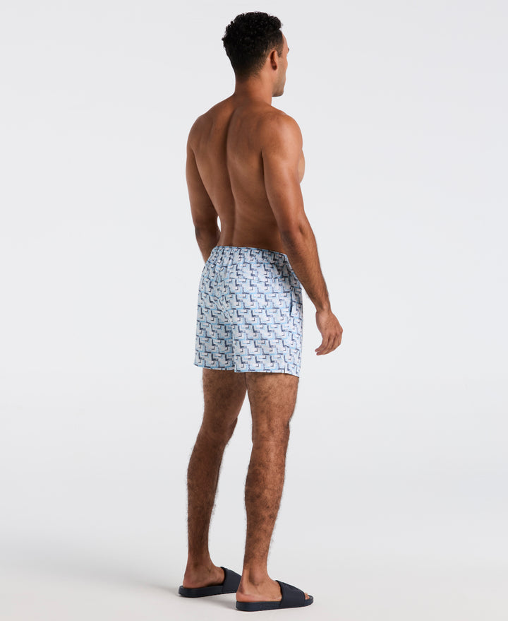 5" All-Over Print Geo Swim Short (Cool Blue) 